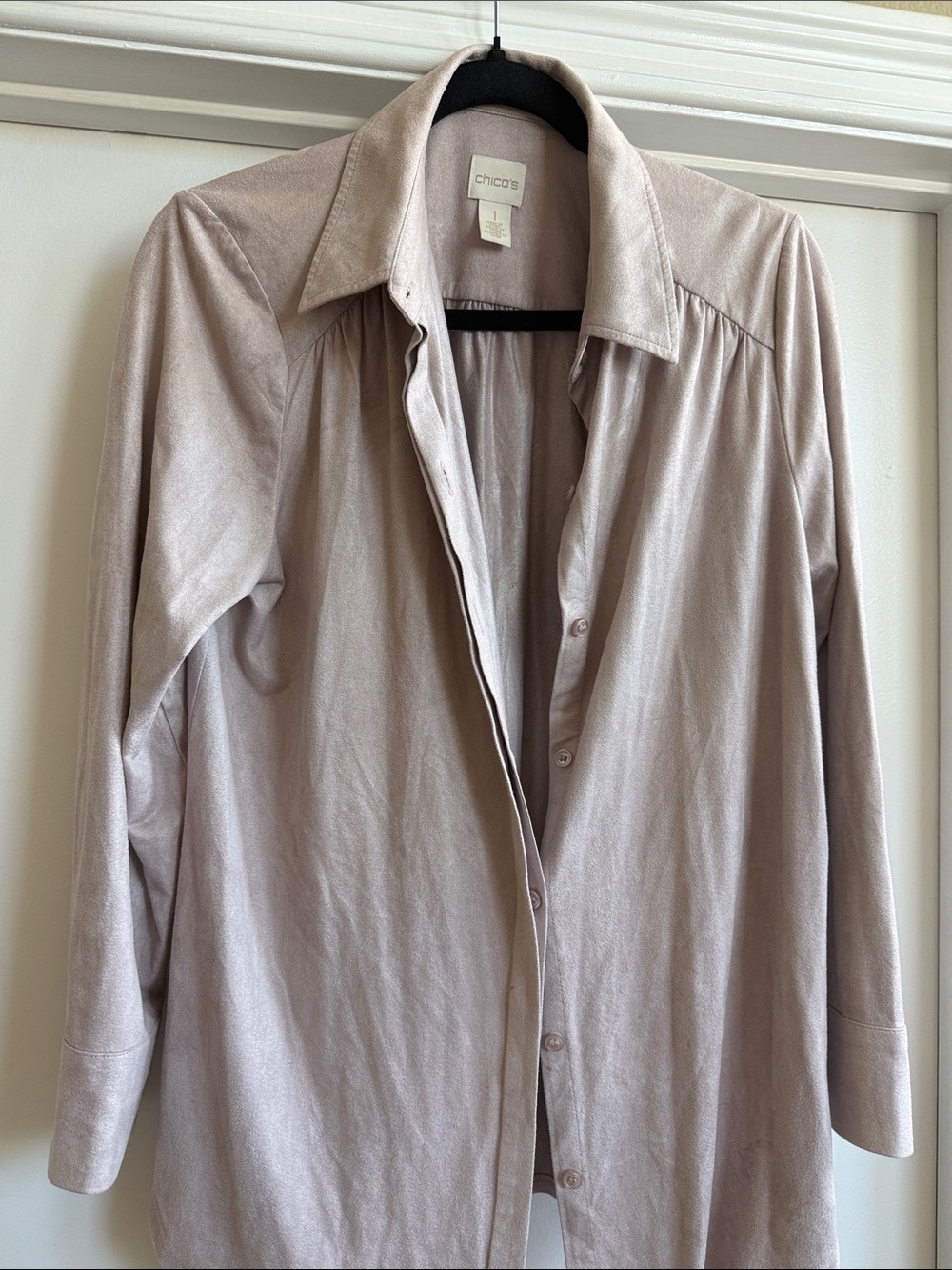 Chico's Light Taupe Open-Front Shirt Jacket